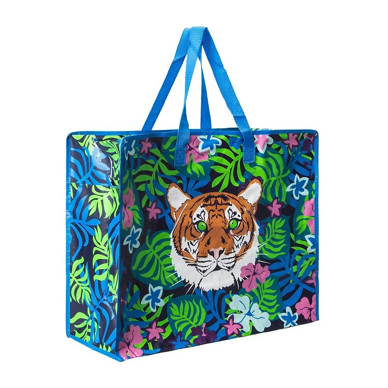 Jumbo Reusable Shopping Bag W/ Zipper 22in X 18.5in - Tiger