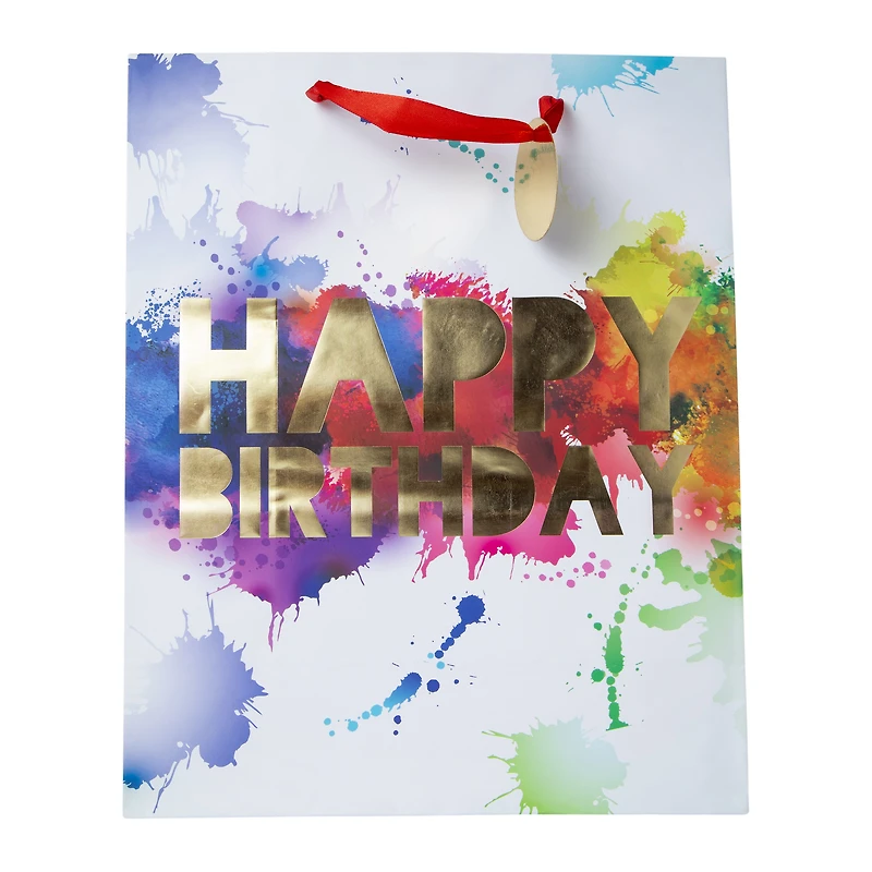 large rainbow happy birthday gift bag 12.75in x 10.4in