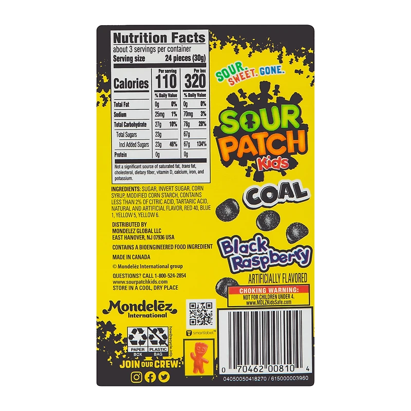 sour patch kids® coal black raspberry theater box candy 3.1oz - holiday theme