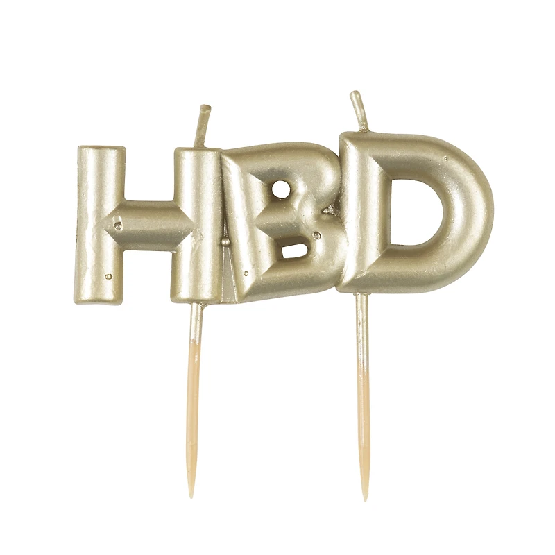 'hbd' gold letter candle