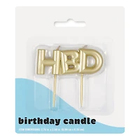 'hbd' gold letter candle