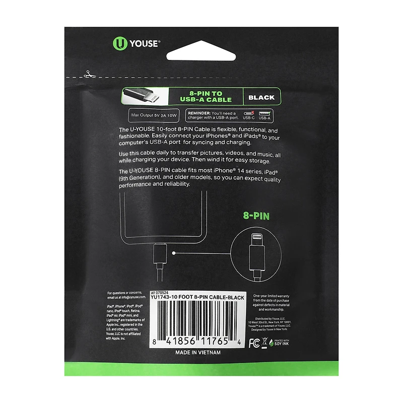 10ft 8-pin charging cable