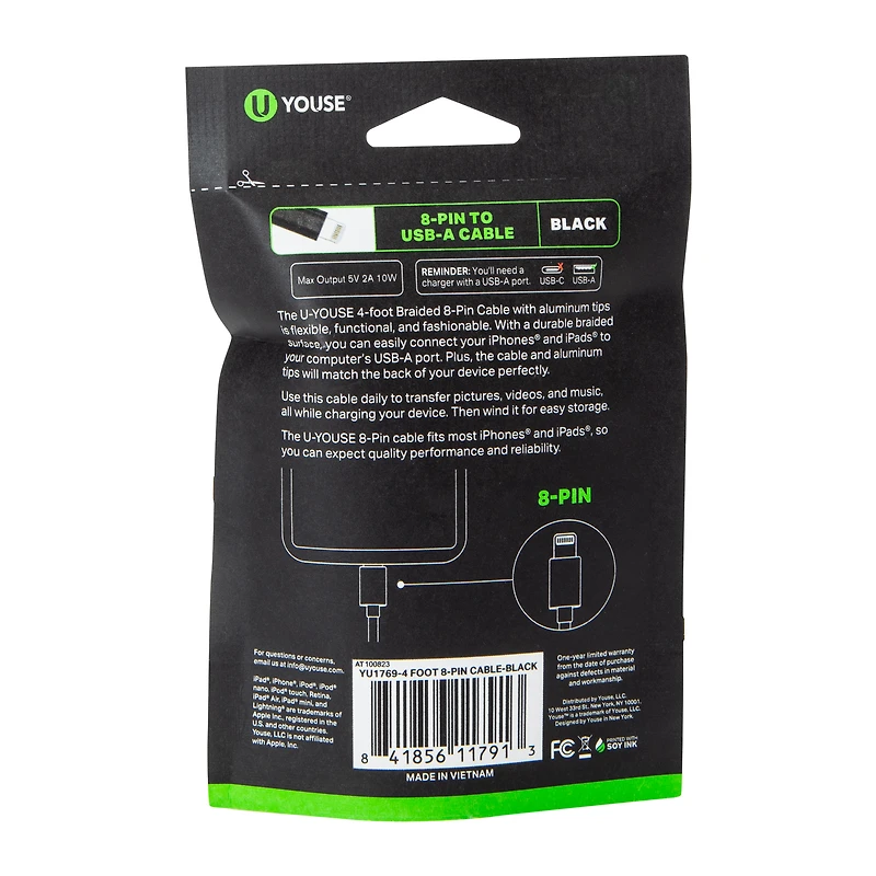 4ft 8-pin charging cable for iPhone® & iPad