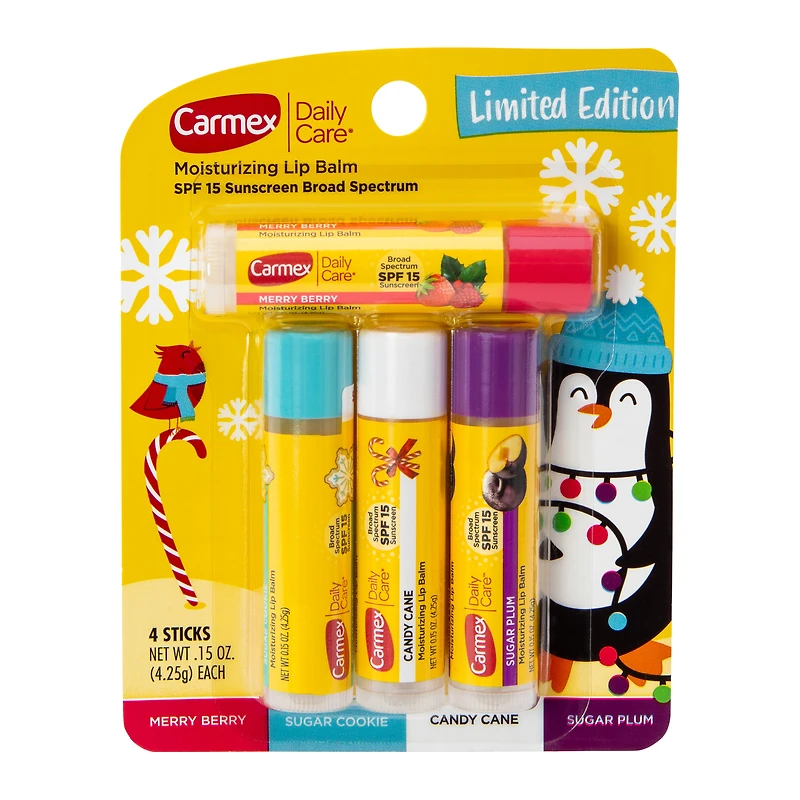 limited edition carmex® daily care® holiday lip balm spf 4-pack