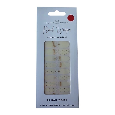 Pretty Woman Nail Wraps 24-Count - White & Gold