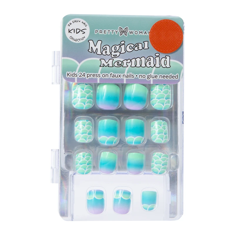 Pretty Woman Magical Mermaid Kids Press On Faux Nails 24-Piece Set