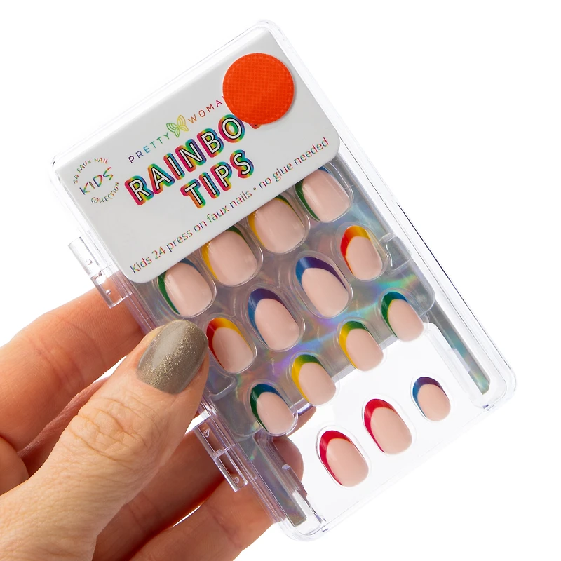 Pretty Woman Kid's Press On Faux Nails 24-Count - Rainbow Tips