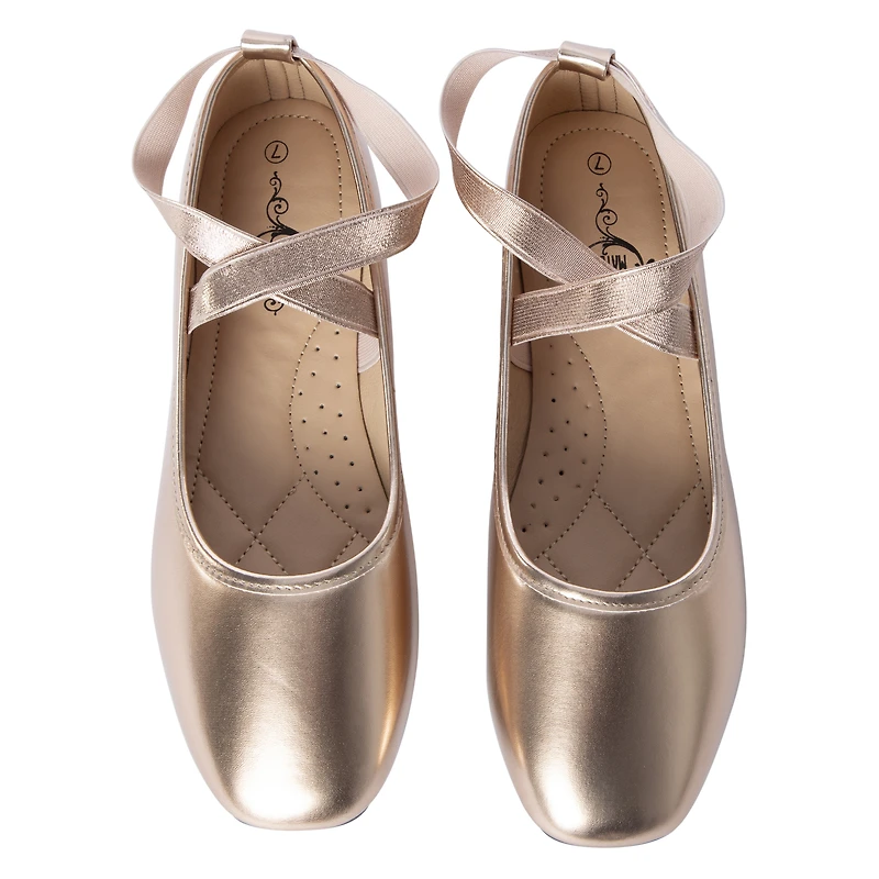 ladies metallic silver ballet flats