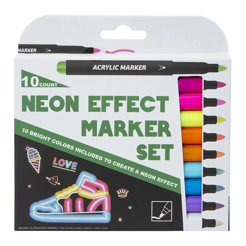 neon effect marker set 10-count