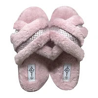 Ladies Cross-Strap Faux Fur Slippers