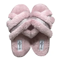 Ladies Cross-Strap Faux Fur Slippers