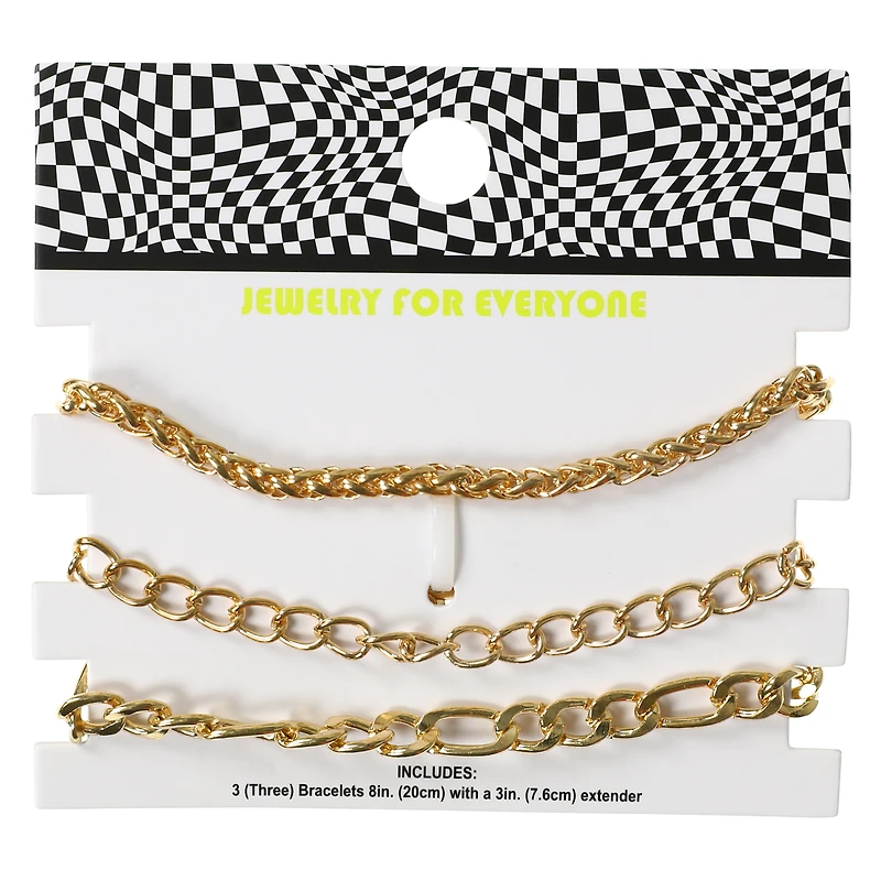 Gold Chain Bracelet 3-Piece Set