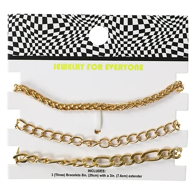 Gold Chain Bracelet 3-Piece Set