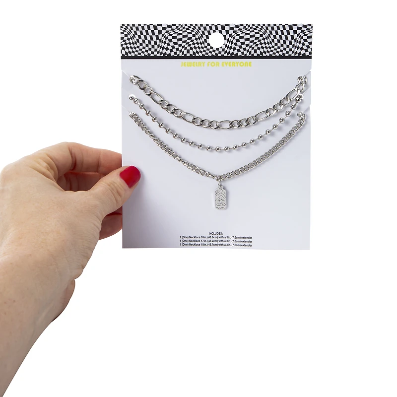 Silver Chain Layered Necklaces 3-Count