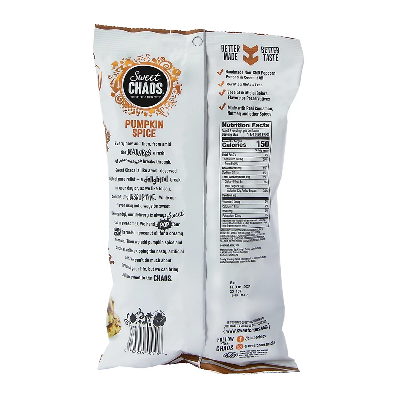 sweet chaos® pumpkin spice drizzled popcorn 5.5oz