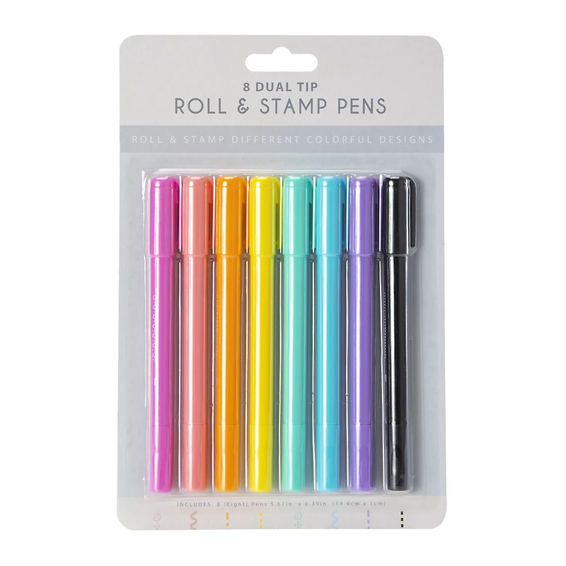 Roll & Stamp Dual-Tip Pens 8-Count