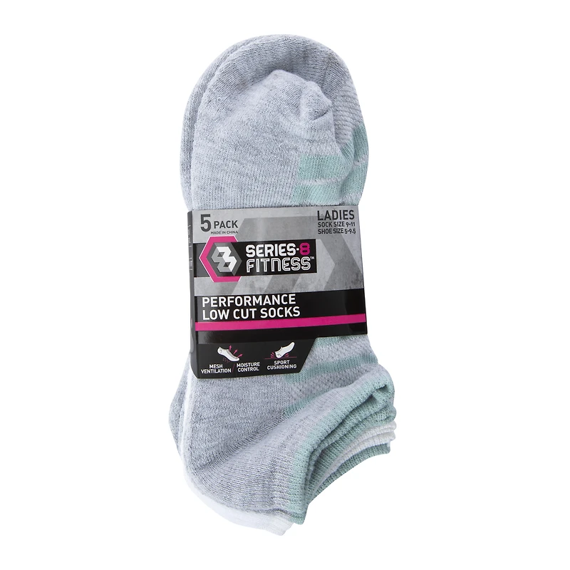 5-Pack Series-8 Fitness™ Ladies Low Cut Socks - White, Gray, Mint