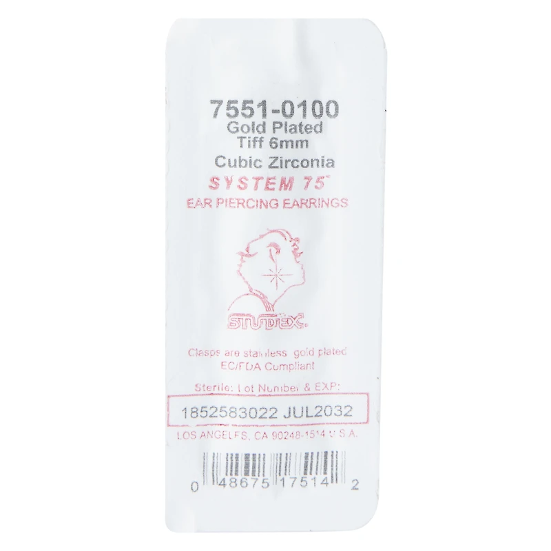 Gold Plated Cubic Zirconia Piercing Studs 6mm
