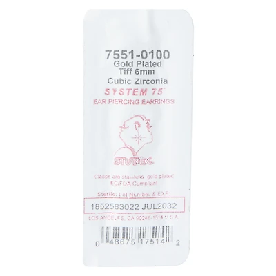 Gold Plated Cubic Zirconia Piercing Studs 6mm