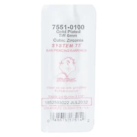 Gold Plated Cubic Zirconia Piercing Studs 6mm