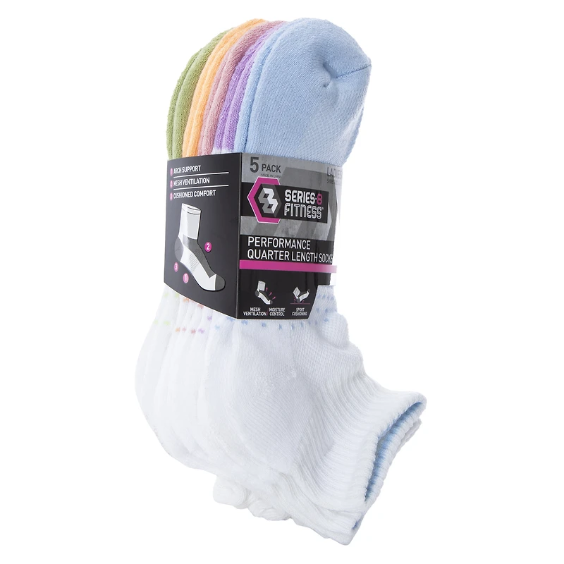 Series-8 Fitness™ Ladies Ombre Performance Quarter Length Socks 5-Pack