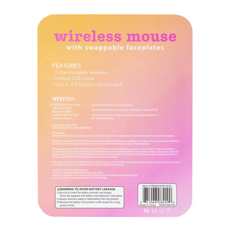Wireless Mouse With Swappable Faceplates