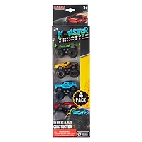 Monster Throttle Diecast Monster Truck Toy Set 4-Count
