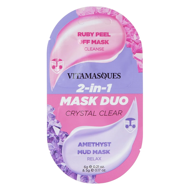 Vitamasques® 2-in-1 Ruby Peel Off & Amethyst Mud Mask Duo