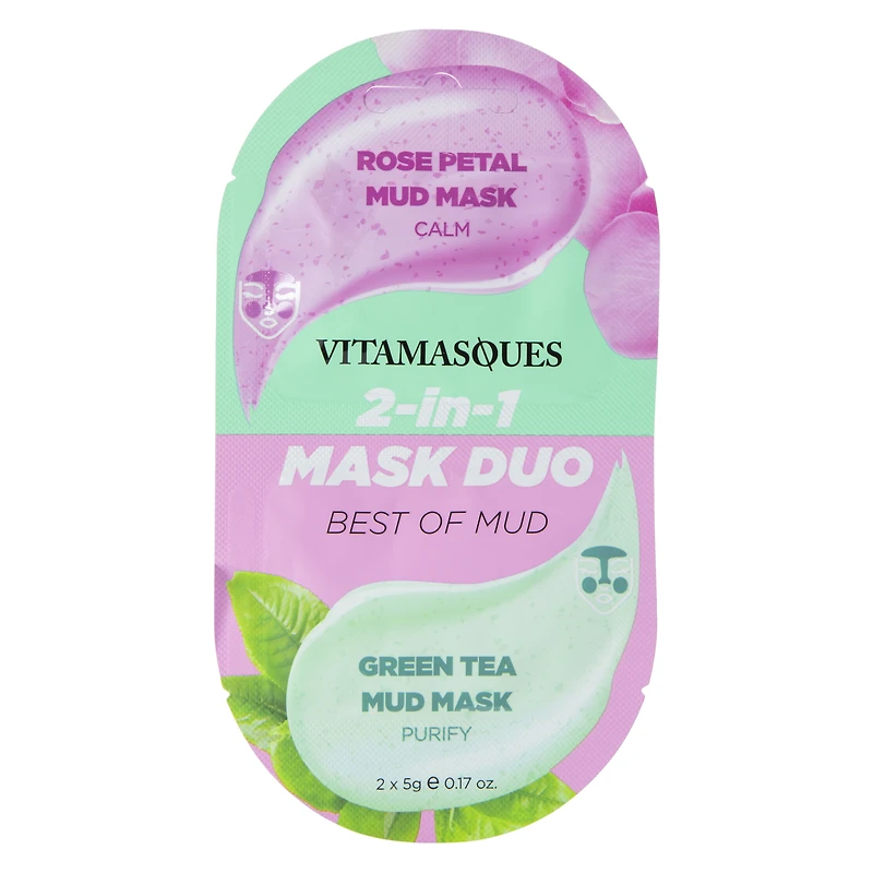 Vitamasques 2-in-1 Rose Petal Mud & Green Tea Mud Mask Duo