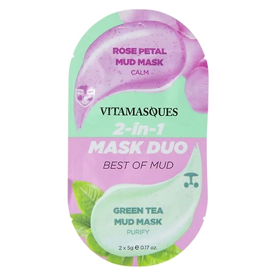 Vitamasques 2-in-1 Rose Petal Mud & Green Tea Mud Mask Duo
