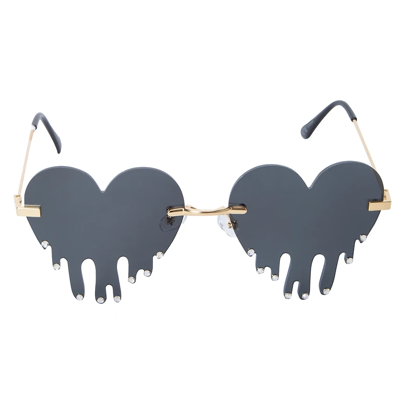 Ladies Metal Rhinestone Drip Heart Sunglasses