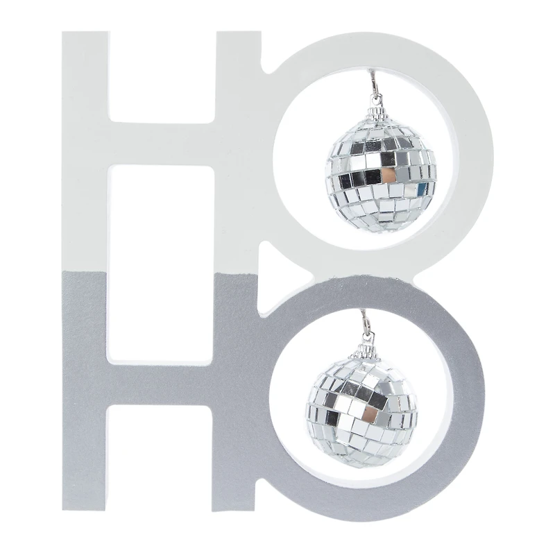 'Ho Ho Ho' Disco Ball Wood Tabletop Sign 10.14in