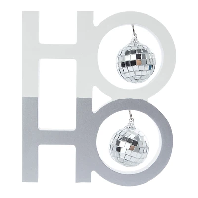 'Ho Ho Ho' Disco Ball Wood Tabletop Sign 10.14in