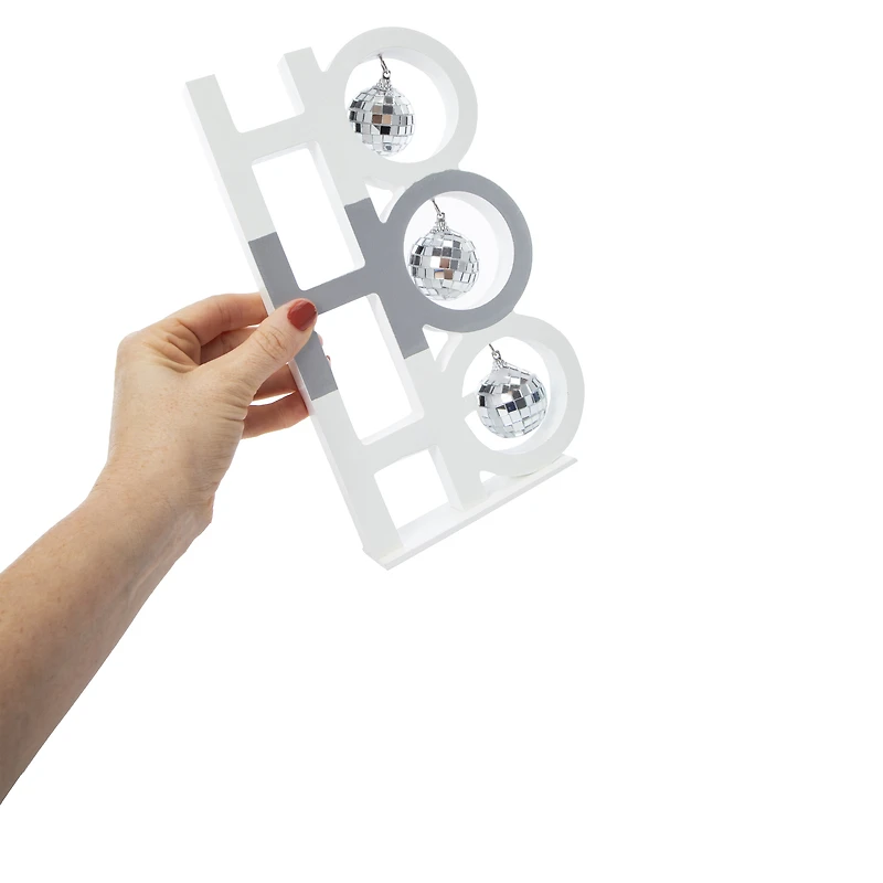 'Ho Ho Ho' Disco Ball Wood Tabletop Sign 10.14in