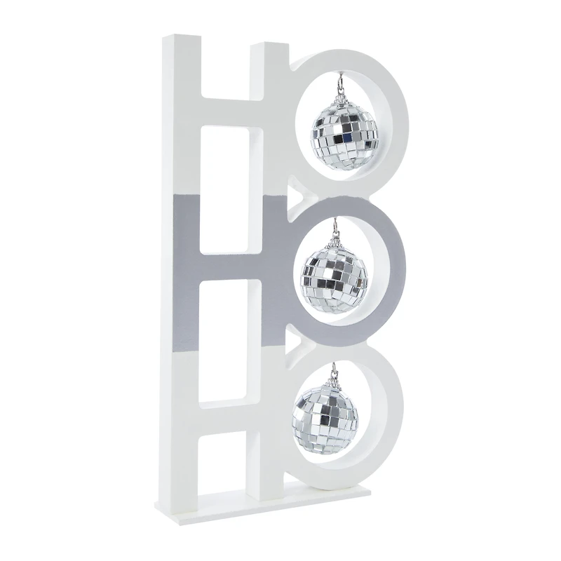 'Ho Ho Ho' Disco Ball Wood Tabletop Sign 10.14in