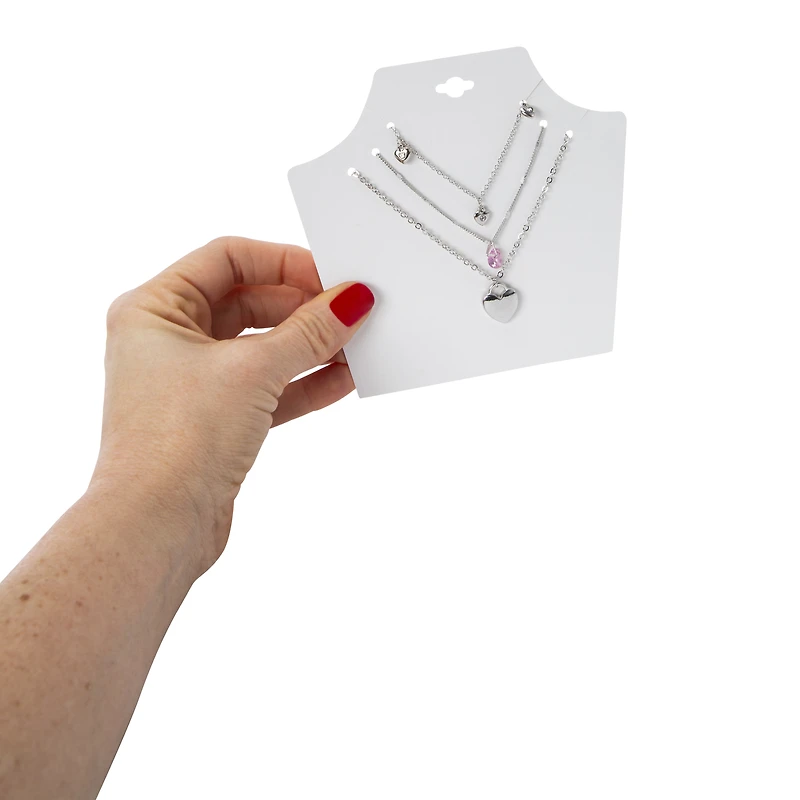 Silver Heart Layered Necklaces 3-Count