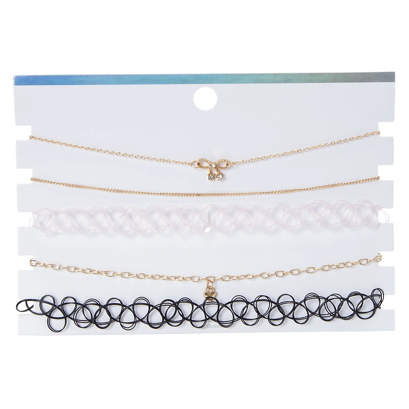 Word Charm & Tattoo Choker Necklaces 5-Piece Set