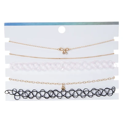 Word Charm & Tattoo Choker Necklaces 5-Piece Set