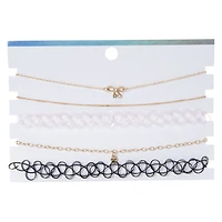 Word Charm & Tattoo Choker Necklaces 5-Piece Set