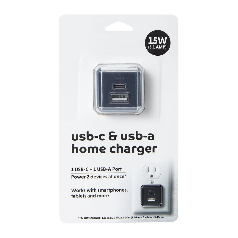 USB-A & USB-C Dual Wall Charger 3.1 Amp