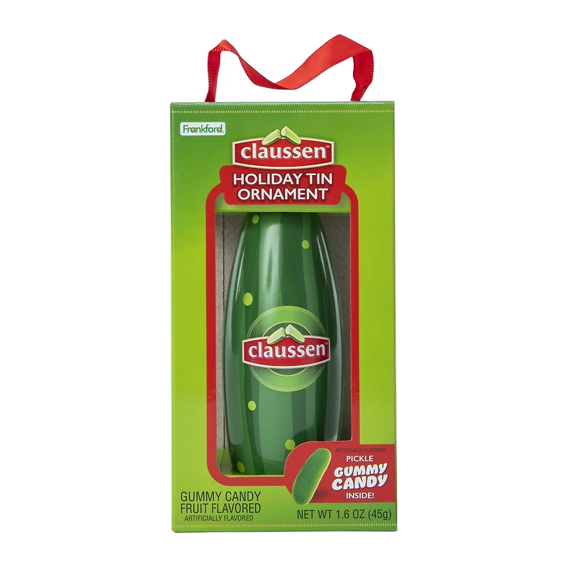 Claussen™ Pickle Holiday Tin Ornament With Gummy Candy