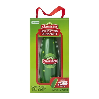 Claussen™ Pickle Holiday Tin Ornament With Gummy Candy