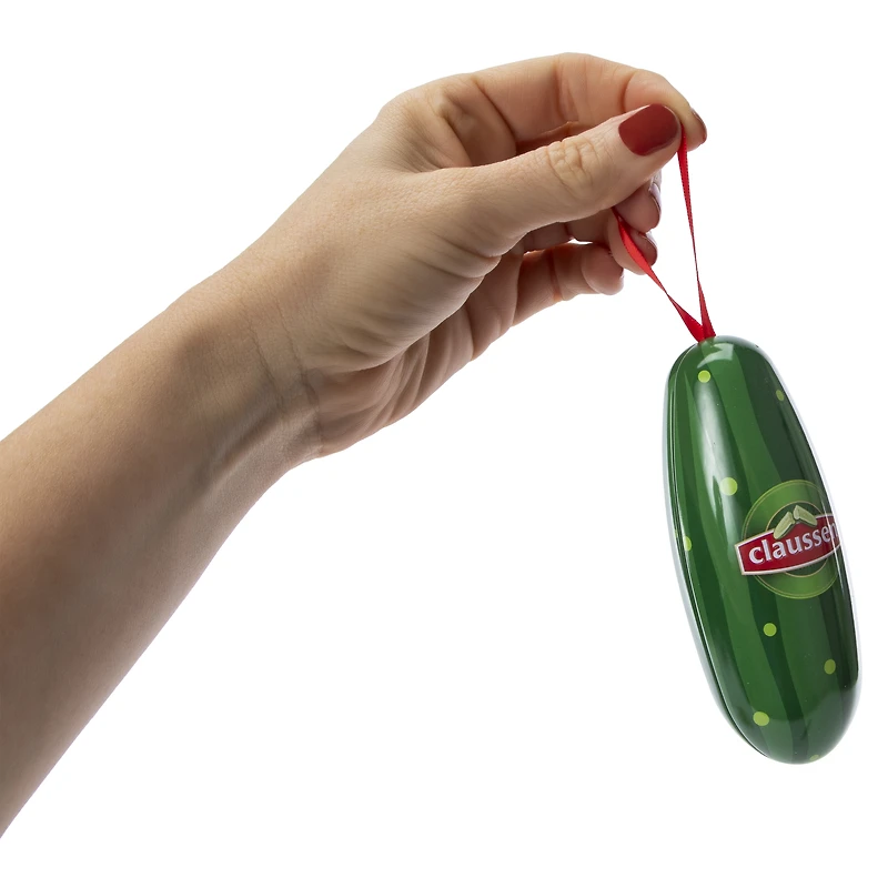 Claussen™ Pickle Holiday Tin Ornament With Gummy Candy