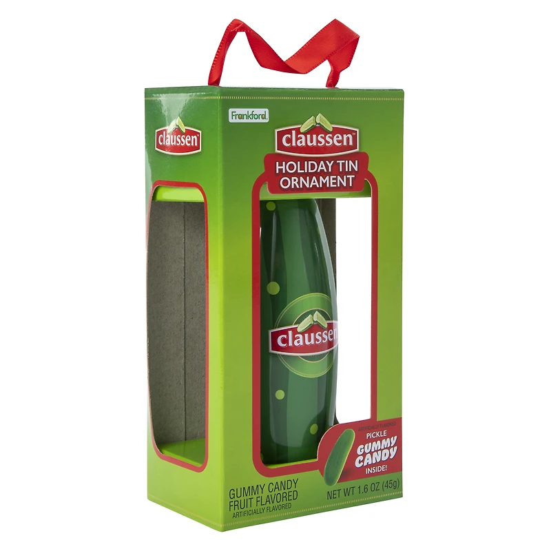 Claussen™ Pickle Holiday Tin Ornament With Gummy Candy
