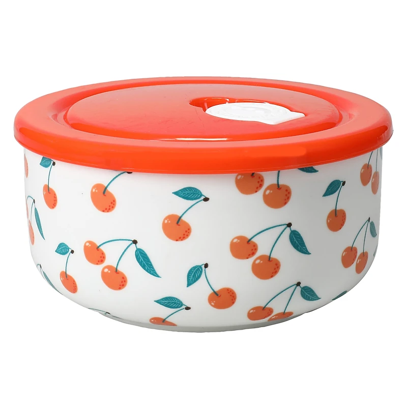 Cherry Ceramic Bowl With Vented Lid