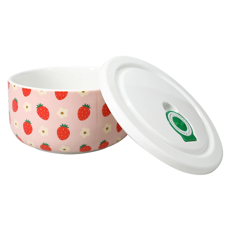 Strawberry Ceramic Bowl With Vented Lid