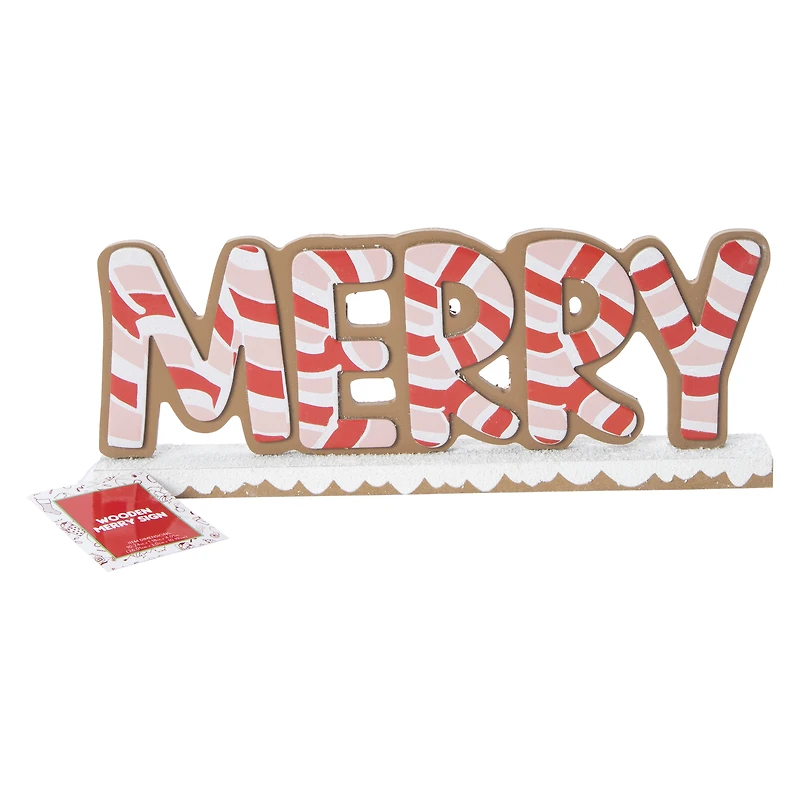 'Merry' Wood Tabletop Sign 10.24in x 4.13in