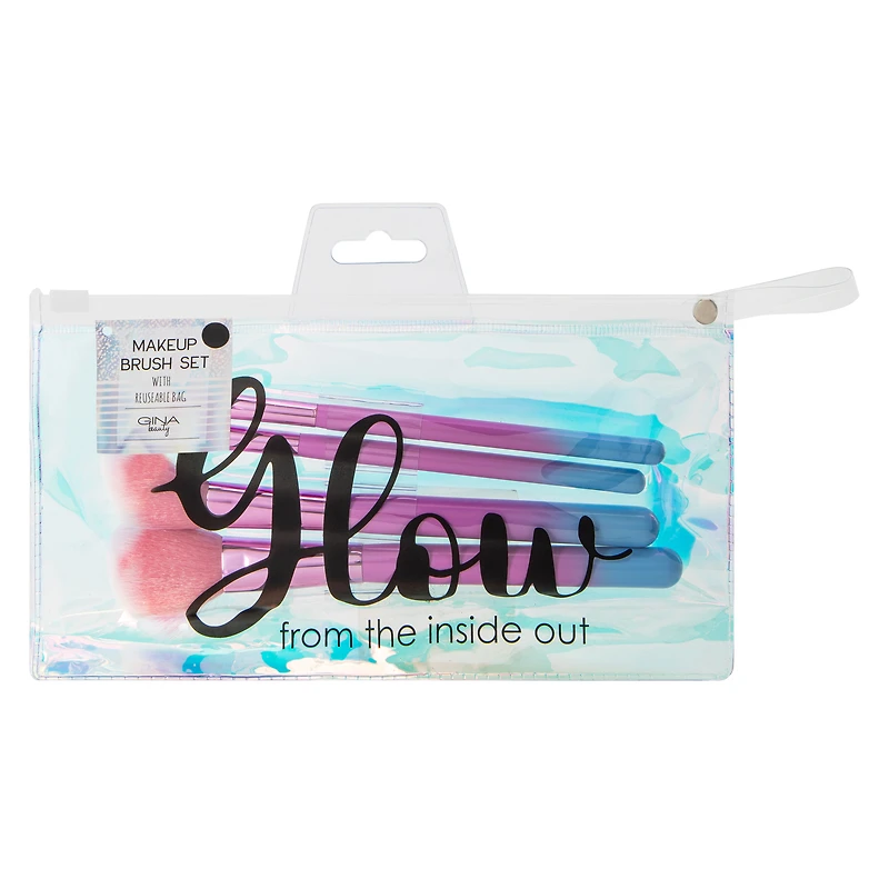 Holographic Makeup Brush Set With Reusable Bag