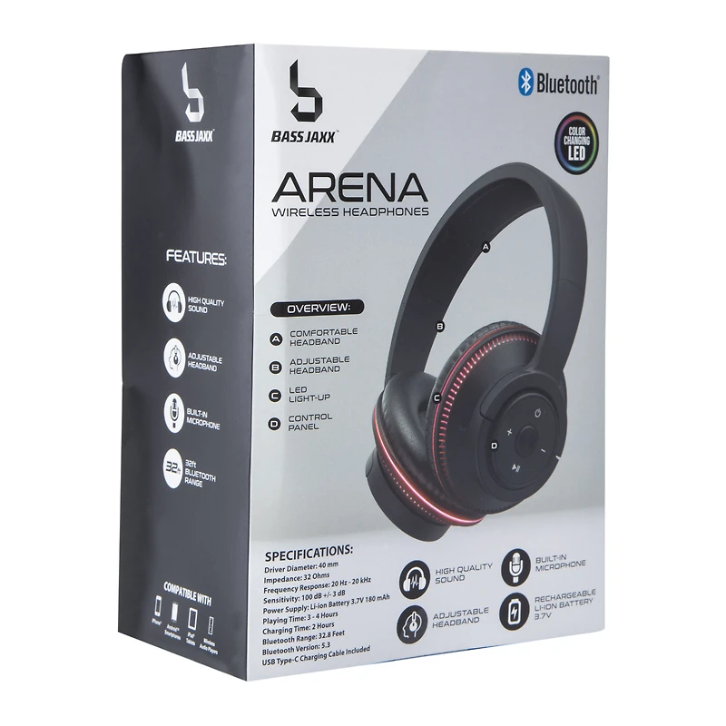 Arena Wireless Headphones With Color-Changing Led