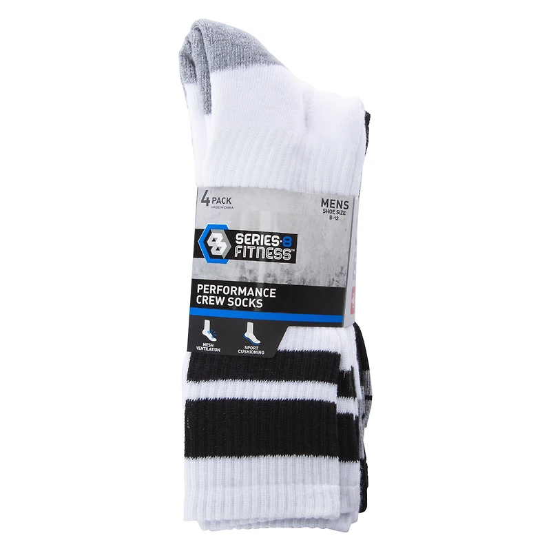 Series-8 Fitness™ Mens Black & White Stripe Performance Crew Socks 4-Pack